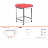 Edelstahl Arbeitstisch, 700×700×850 mm, Polyethylen-Arbeitsplatte 10 cm, höhenverstellbar – Abmessungen