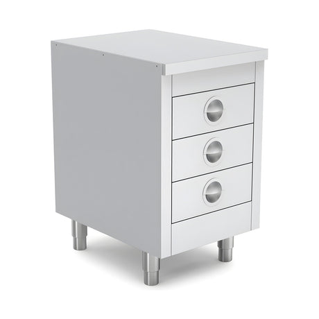 Edelstahl Arbeitstisch, mit Schubladen, mit Rückwand, verstellbare Füße, 500×600×850 mm – Produktbild