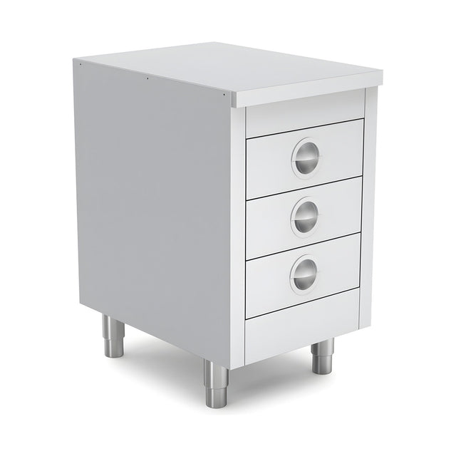 Edelstahl Arbeitstisch, 500×700×850 mm, mit Schubladen, Aufkantung, höhenverstellbar – Produktbild