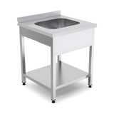 Spültisch, 1 Becken, mit Grundboden, 700×700×850 mm, Edelstahl – Produktbild