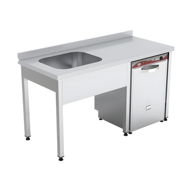 Spültisch, 1 Becken links, 1600×700×850 mm, mit Aufkantung – Produktbild