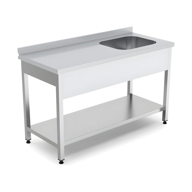 Spültisch, 1 Becken rechts, 1200×600×850 mm, mit Grundboden, mit Aufkantung – Produktbild