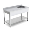 Spültisch, 1 Becken rechts, 1200×700×850 mm, mit Grundboden, mit Aufkantung – Produktbild