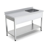 Spültisch, 1 Becken links, 1400×700×850 mm, mit Grundboden, mit Aufkantung – Produktbild