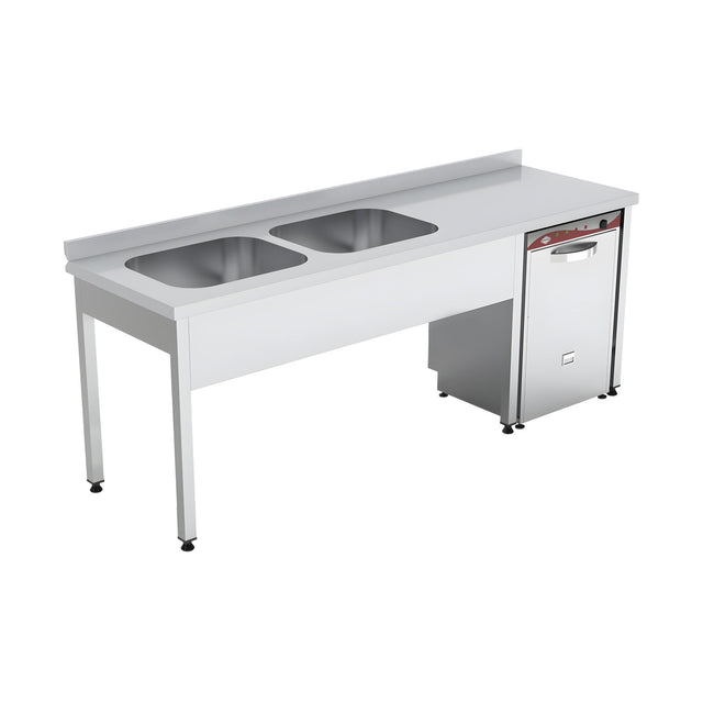 Spültisch, 2 Becken rechts, 1600×700×850 mm, Edelstahl – Produktbild