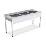 Spültisch, 3 Becken, 2000×700×850 mm, mit Aufkantung – Produktbild