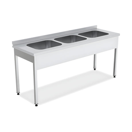Spültisch, 3 Becken, 2000×700×850 mm, mit Aufkantung – Produktbild
