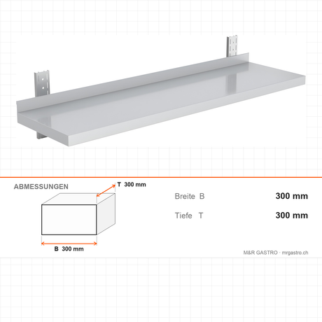 Wandregal, 1 Ebene, 1200×300 mm, platzsparende Wandablage – Abmessungen