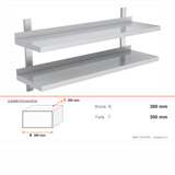 Wandregal, 2 Ebenen, 2000×300 mm, platzsparende Wandablage – Abmessungen