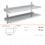 Wandregal, 2 Ebenen, 1000×400 mm, platzsparende Wandablage – Abmessungen