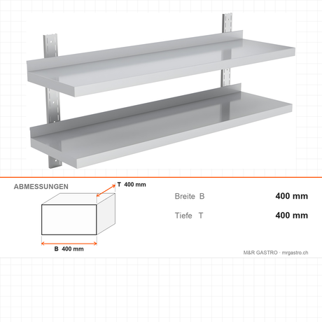 Wandregal, 2 Ebenen, 1400×400 mm, platzsparende Wandablage – Abmessungen