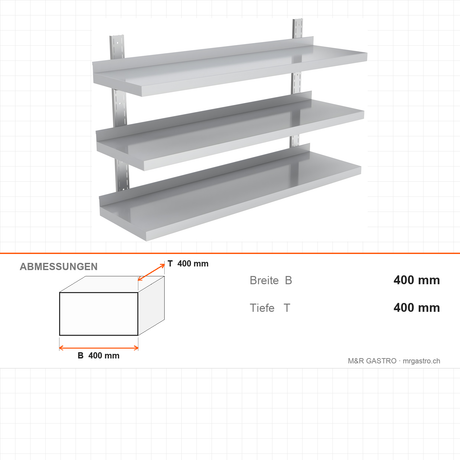 Wandregal, 3 Ebenen, 1400×400 mm, platzsparende Wandablage – Abmessungen