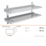 Wandregal, 2 Ebenen, 1400×400 mm, platzsparende Wandablage – Abmessungen
