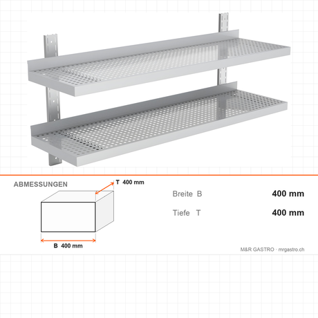 Wandregal, 2 Ebenen, 1600×400 mm, platzsparende Wandablage – Abmessungen