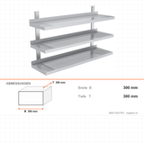 Wandregal, 3 Ebenen, 1200×300 mm, platzsparende Wandablage – Abmessungen