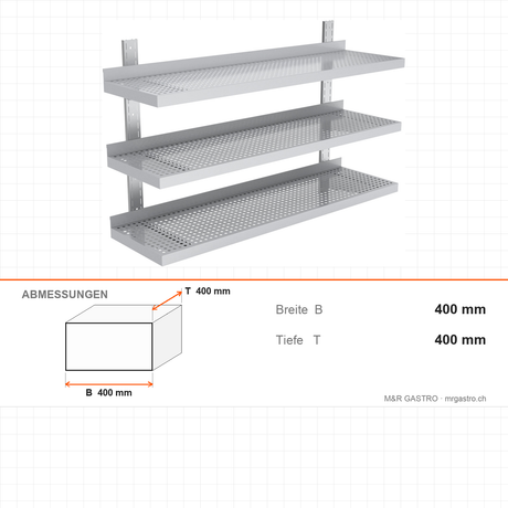 Wandregal, 3 Ebenen, 2000×400 mm, platzsparende Wandablage – Abmessungen