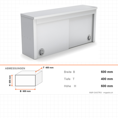 Wandschrank mit Schiebetüren, 1200×400×600 mm, Wandmontage – Abmessungen
