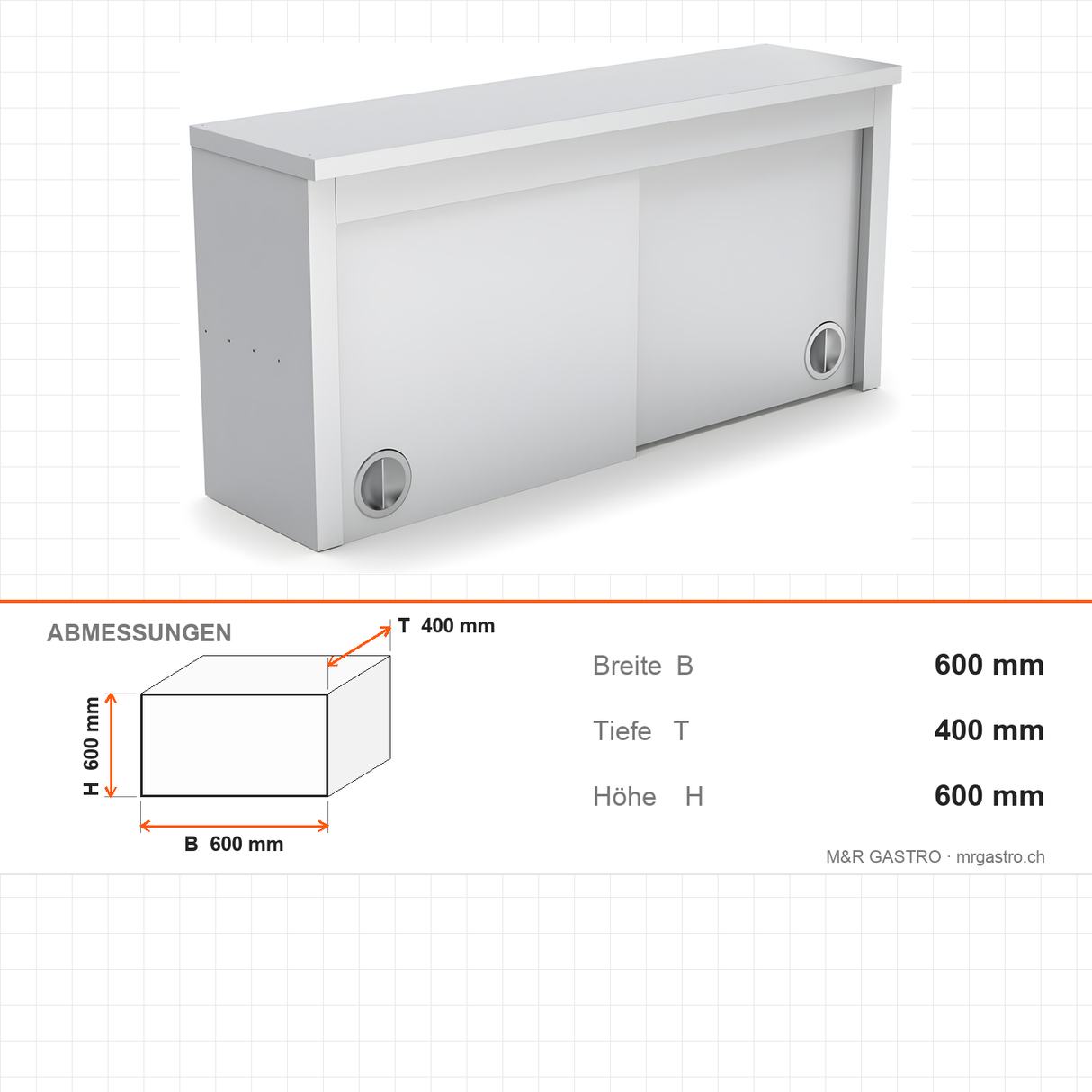 Wandschrank mit Schiebetüren, 1800×400×600 mm, Wandmontage – Abmessungen