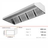 Dunstabzugshaube Wand, 6 Filter, nicht Box-Form, Edelstahl, 4000×1100×500 mm – Abmessungen