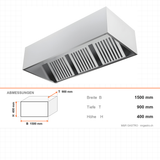Dunstabzugshaube Wandhaube, Kastenform, 2 Filter, 1500×900×400 mm, Edelstahl – Abmessungen