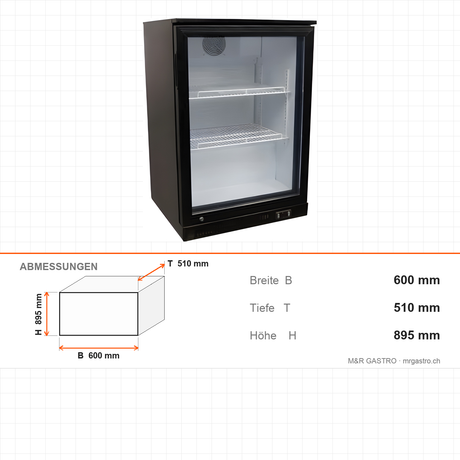 Flaschenkühler, 1 Tür, 126 L, 600×510×895 mm – Abmessungen