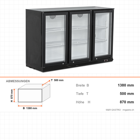 Flaschenkühler, 3 Türen, 310 L, 1380×500×870 mm – Abmessungen