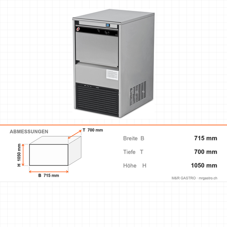 Eiswürfelbereiter, 125 kg/Tag, 715×700×1050 mm – Abmessungen