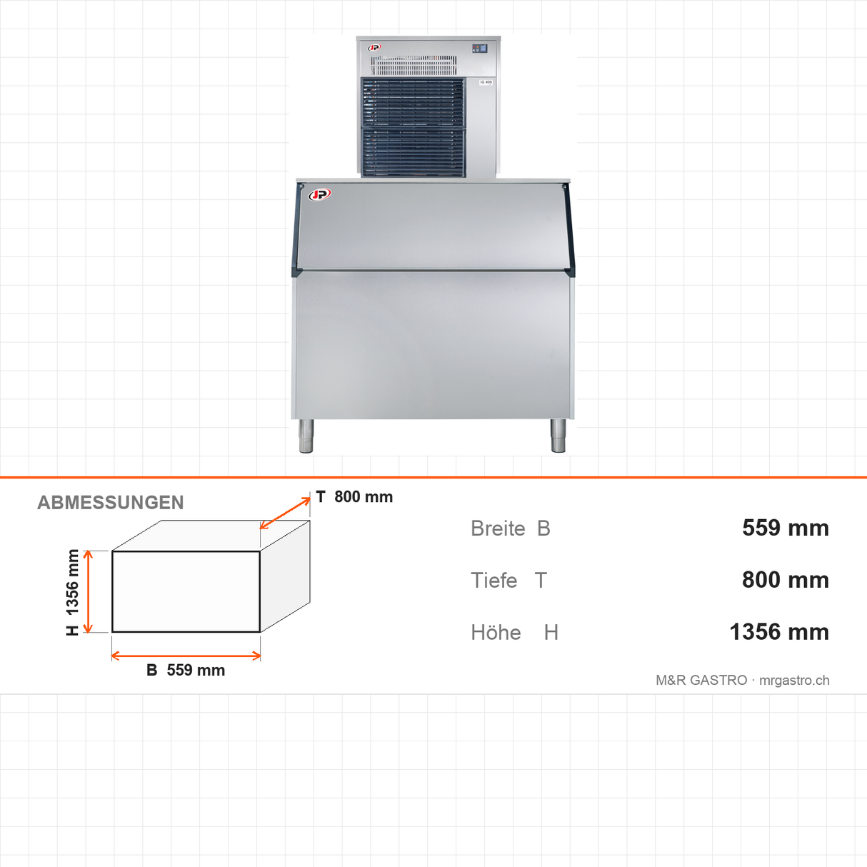 Eisflockenbereiter, 150 kg/Tag, 559×800×1356 mm – Abmessungen