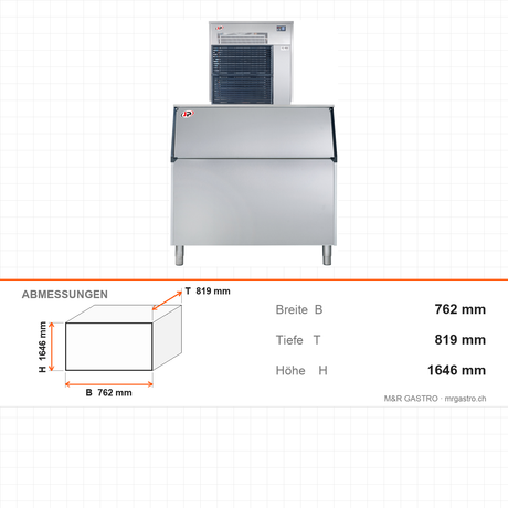 Eisflockenbereiter, 200 kg/Tag, 762×819×1646 mm – Abmessungen