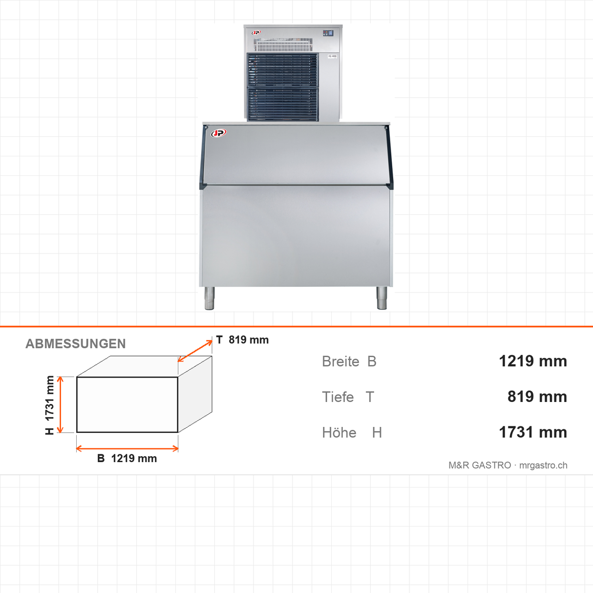Eisflockenbereiter, 400 kg/Tag, 1219×819×1731 mm – Abmessungen