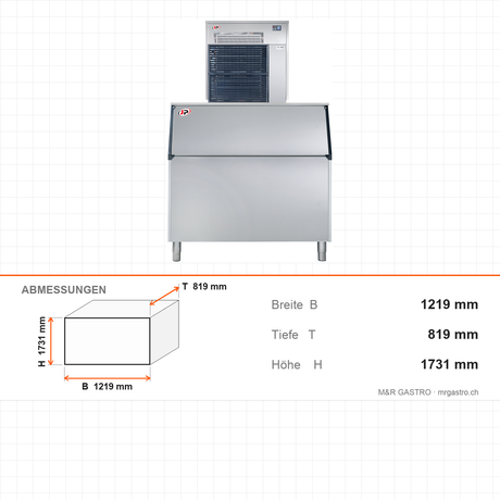Eisflockenbereiter, 400 kg/Tag, 1219×819×1731 mm – Abmessungen