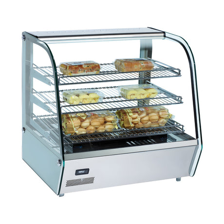 Warmhaltevitrine, 1,1 kW, 120 l, LED-Beleuchtung, Thermostat, 3 Ablagen, 678×578×670 mm – Produktbild