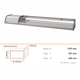Sushivitrine, 8 GN 1/3, gebogenes Sicherheitsglas, LED-Beleuchtung, -1/+1 °C, 1797×387×240 mm – Abmessungen