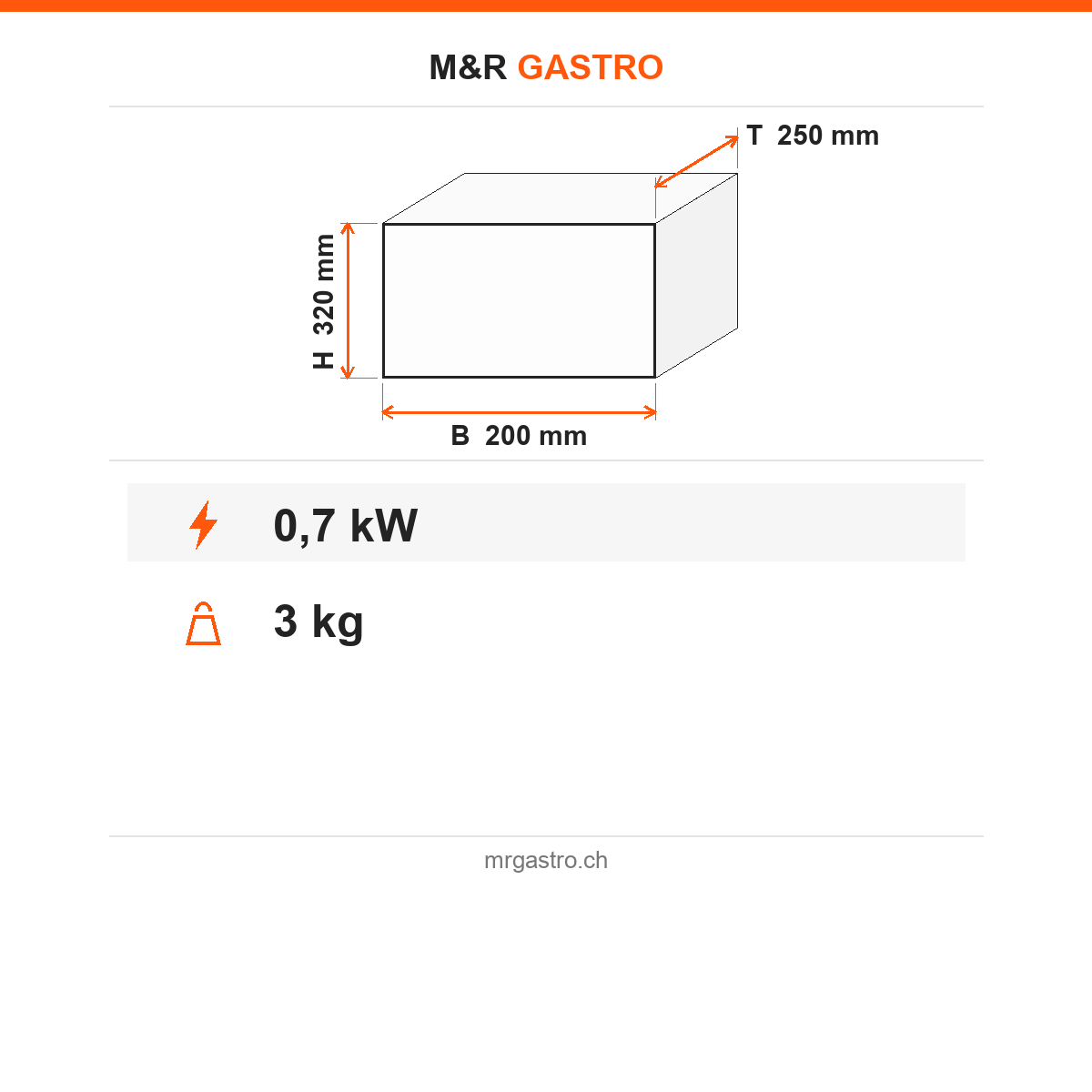 Milchkühlschrank, 0,7 kW, 200×250×320 mm – Technische Daten
