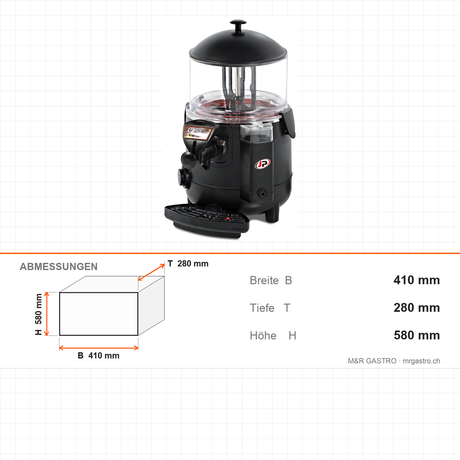 Heißgetränkespender, 10 L, Thermostatsteuerung 0/85 °C, 1 kW, 410×280×580 mm – Abmessungen