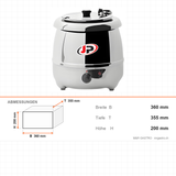 Suppenkessel elektrisch, 10 l, abnehmbarer Edelstahlbehälter, 0,4 kW, 360×355×200 mm – Abmessungen