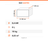 Suppenkessel elektrisch, 8 l, abnehmbarer Edelstahlbehälter, 0,4 kW, 360×400×200 mm – Technische Daten