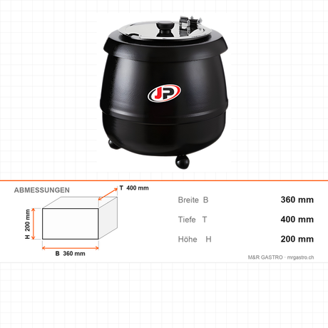 Suppenkessel elektrisch, 8 l, abnehmbarer Edelstahlbehälter, 0,4 kW, 360×400×200 mm – Abmessungen