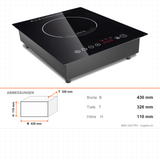 Induktionskochfeld Drop-in, 1 Zone, 3,5 kW, Keramikplatte, Timer, 430×326×110 mm, Edelstahl – Abmessungen