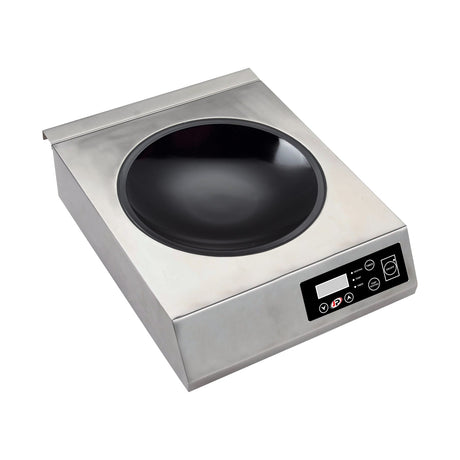 Induktions-Wok-Kocher, 1 Mulde, 0,5–3 kW, Keramikplatte, Timer, 340×440×120 mm, Edelstahl – Produktbild