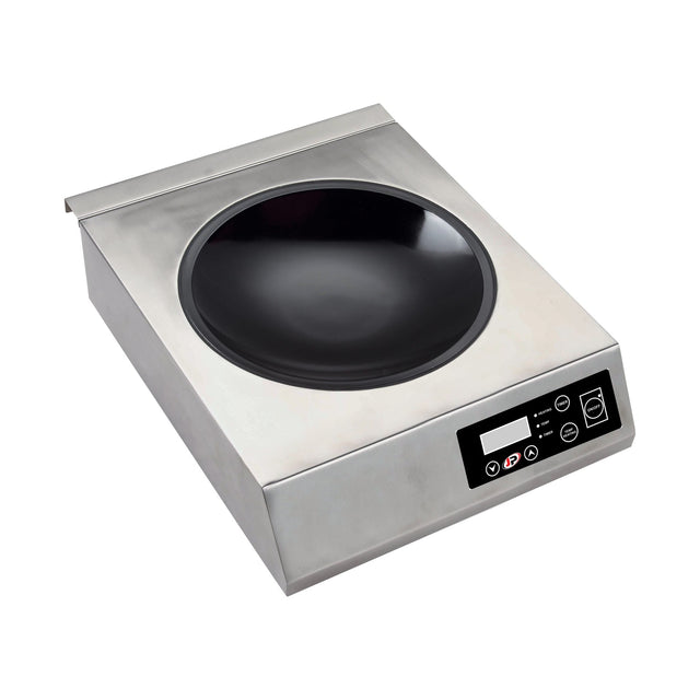 Induktions-Wok-Kocher, 1 Mulde, 0,5–3 kW, Keramikplatte, Timer, 340×440×120 mm, Edelstahl – Produktbild