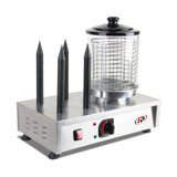Hot Dog Maker, 4 Spieße, 0,75 kW, Edelstahl, Glaszylinder zum Warmhalten, Temperatur einstellbar, 300×480×445 mm – Produktbild