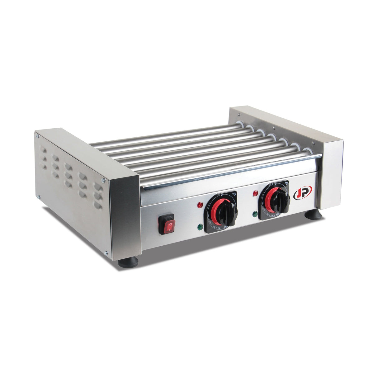 Hot Dog Grill, 7 Walzen, 1,4 kW, Edelstahl, 2 separat regelbare Thermostate, 2 Heizzonen, Tischgerät, 365×585×185 mm – Produktbild