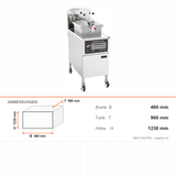 Druckfritteuse elektrisch, 24 Liter, 13,5 kW, mit Ölfiltersystem, 460×960×1230 mm – Abmessungen