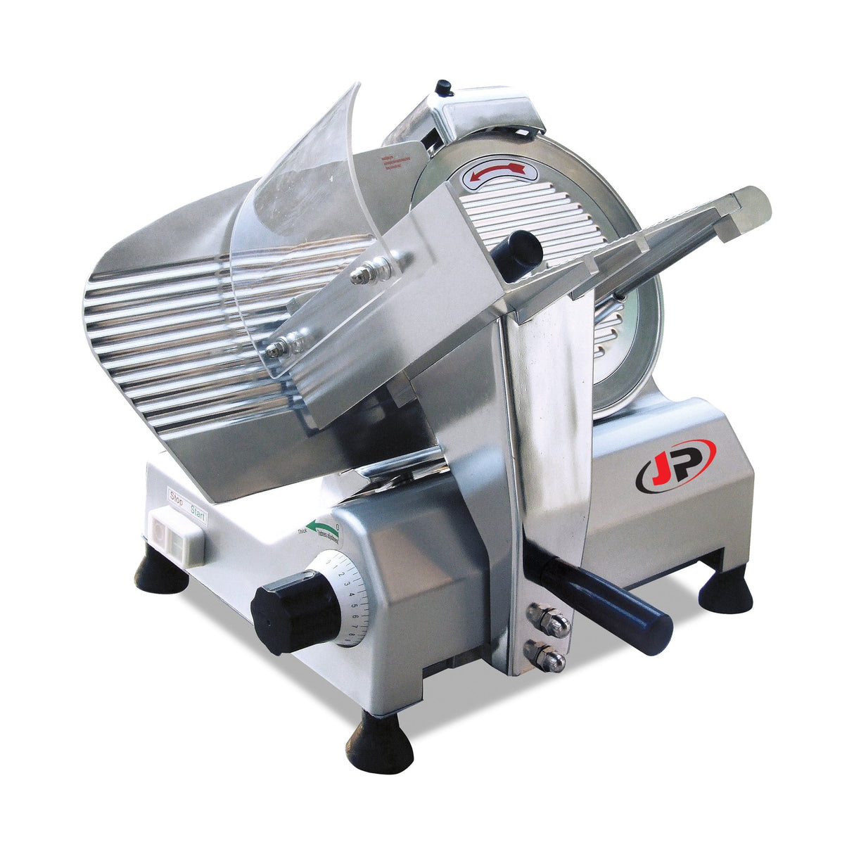 Aufschnittmaschine, Messer Ø300 mm, 0,27 kW, verstellbare Schnittstärke, integrierter Messerschärfer, Edelstahl, 575×412×460 mm – Produktbild