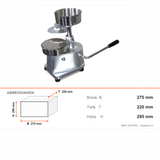 Hamburgerpresse Edelstahl, Ø 130 mm, 275×220×295 mm – Abmessungen