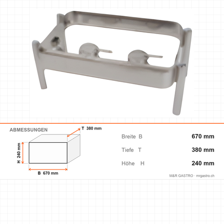 Chafing-Dish-Untergestell, GN 1/1, rechteckig, 670×380×240 mm – Abmessungen