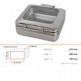 Chafing-Dish quadratisch GN 2/3, Glasdeckel, Induktionsboden, 410×480×165 mm – Abmessungen