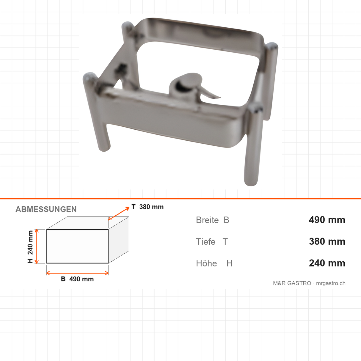 Chafing-Dish-Untergestell, GN 2/3, 490×380×240 mm – Abmessungen