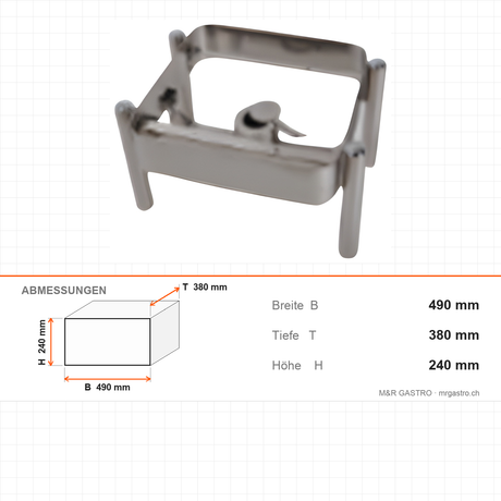 Chafing-Dish-Untergestell, GN 2/3, 490×380×240 mm – Abmessungen